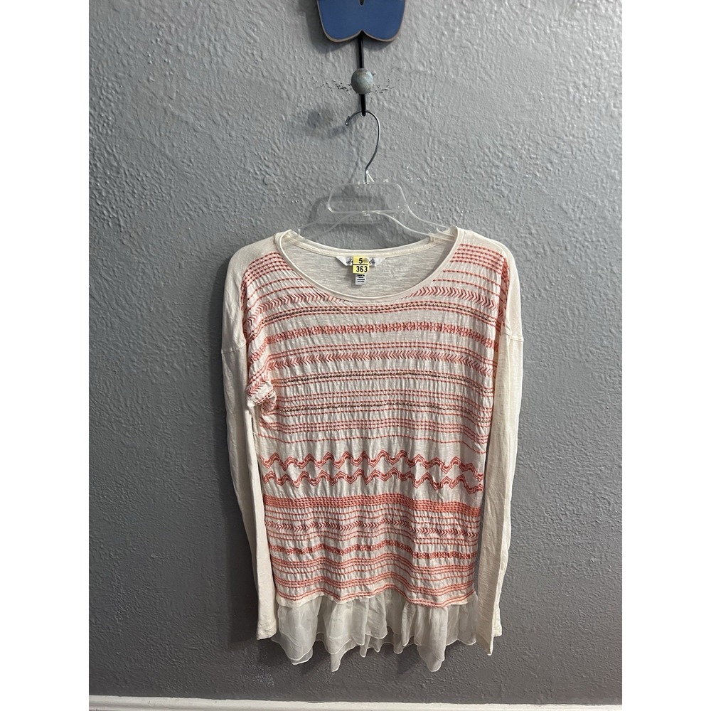Long Elegant Legs Womens Long Sleeve Cream Orange Tunic Top Size XS